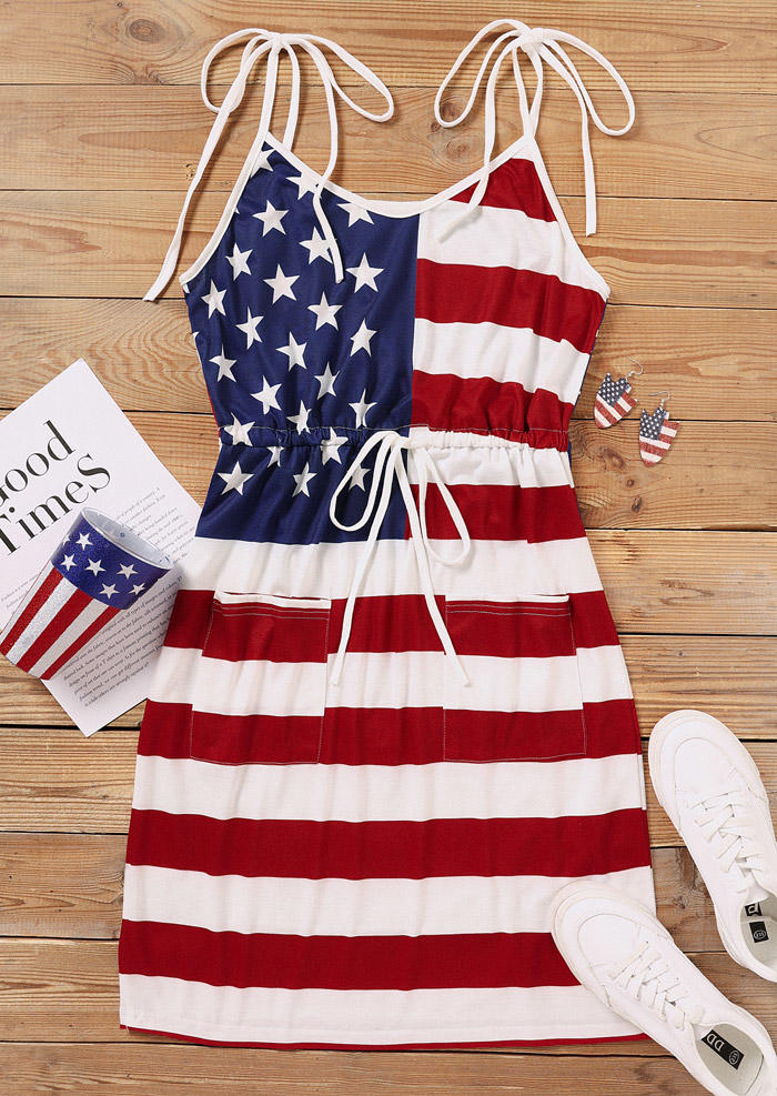 American Flag Pocket Tie Mini Dress