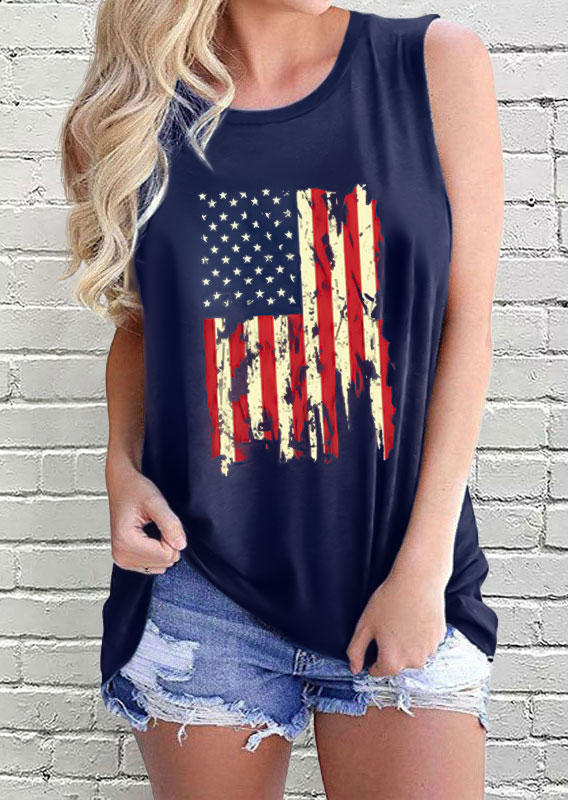 

American Flag O-Neck Tank - Navy Blue, 535940