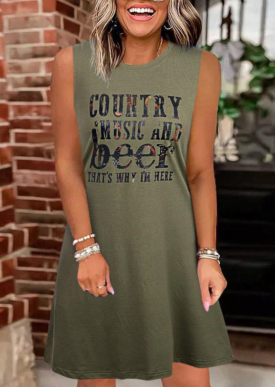 

Country Music And Beer That's Why I' Here Mini Dress - Army Green, SCM001378