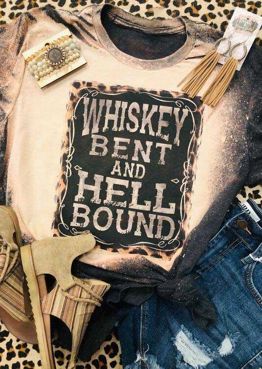 

Whiskey Bent And Hell Bound Bleached T-Shirt Tee - Dark Grey, Gray, SCM001599