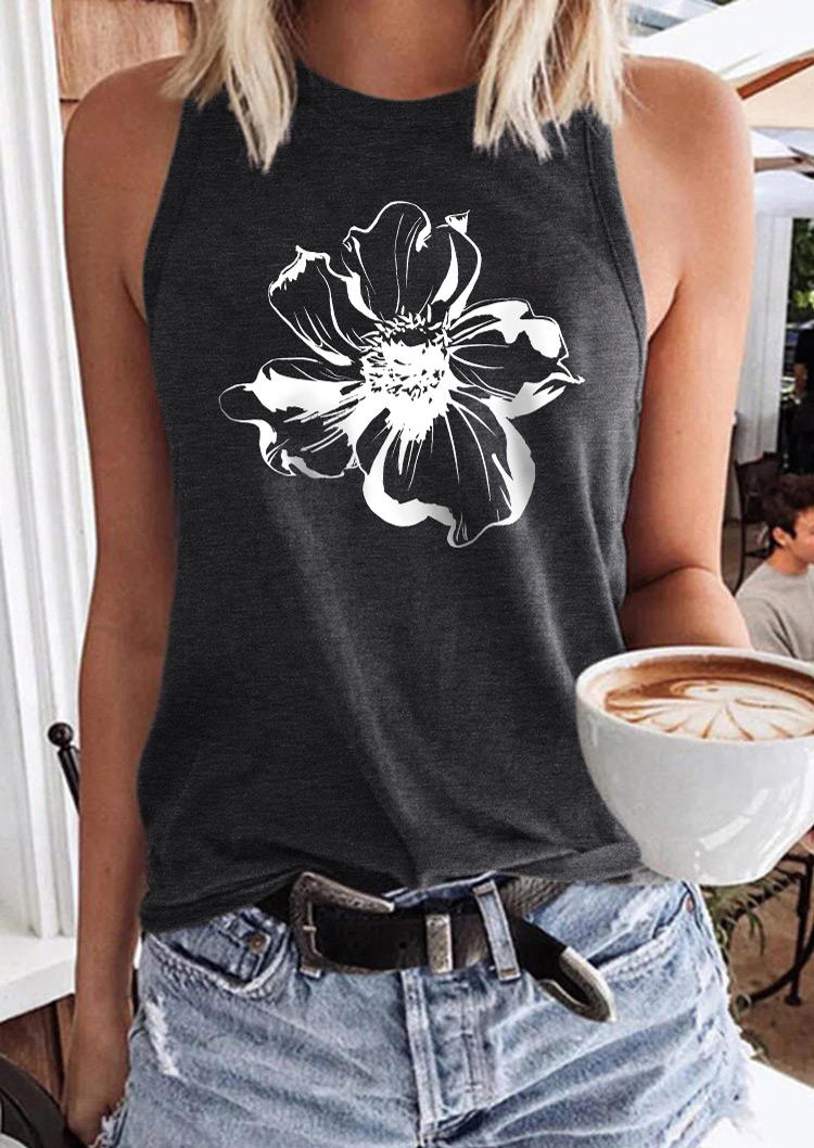 

Floral O-Neck Casual Tank - Dark Grey, 535381