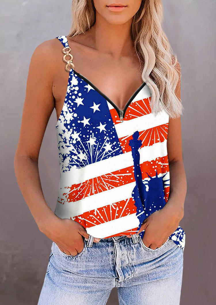 

American Flag Star Metal Chain Zipper Camisole, Multicolor, 535616