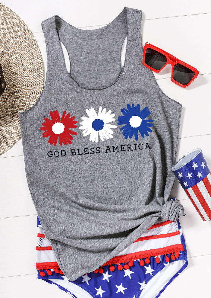 

God Bless America Daisy Racerback Tank - Gray, 535722
