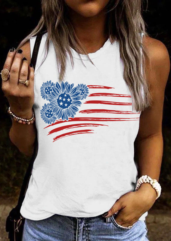 

American Flag Daisy O-Neck Tank - White, 535792