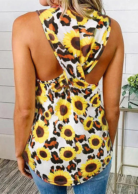 

Sunflower Leopard Twist O-Neck Tank, Multicolor, 536037