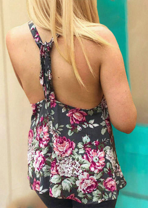 

Floral Open Back Tie Casual Tank, Multicolor, SCM001497