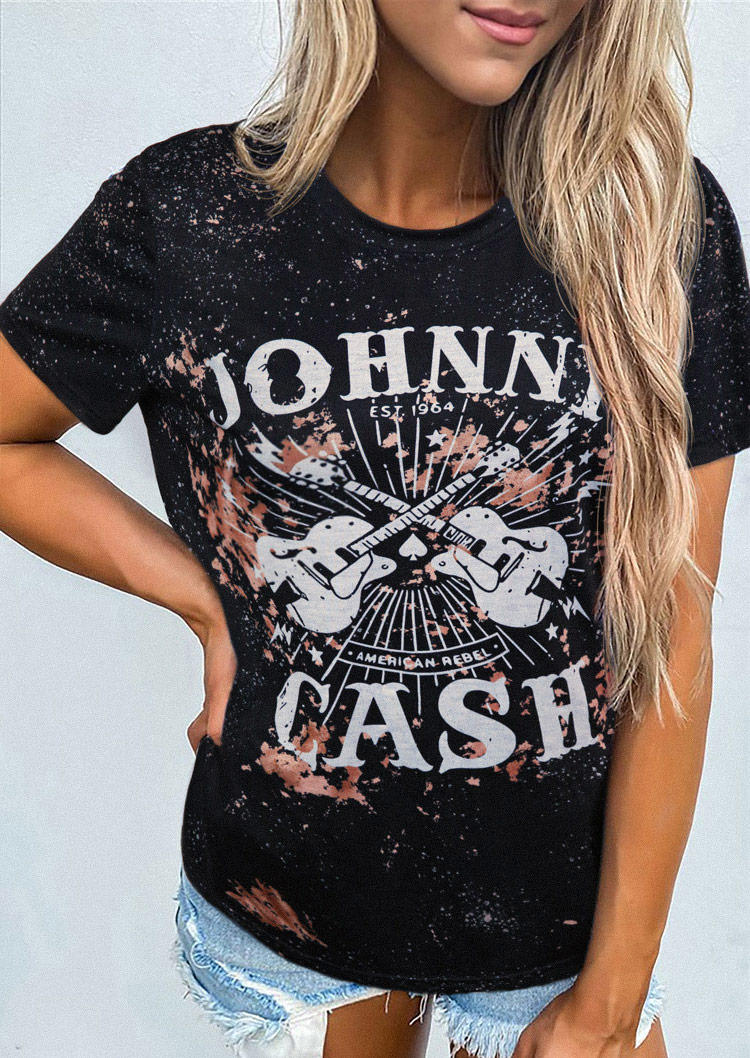 Johnny Cash Bleached T-Shirt Tee - Black