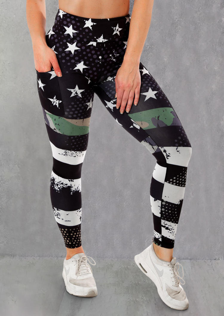 

American Flag Camouflage Activewear Fitness Sports Leggings, Multicolor, SCM001631