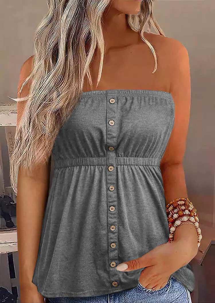 

Button Strapless Bandeau Tank - Light Grey, Gray, SCM001707