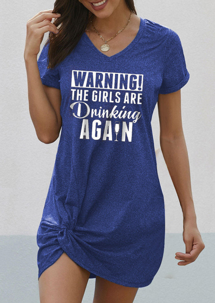 Warning The Girls Are Drinking Again Twist Mini Dress - Blue