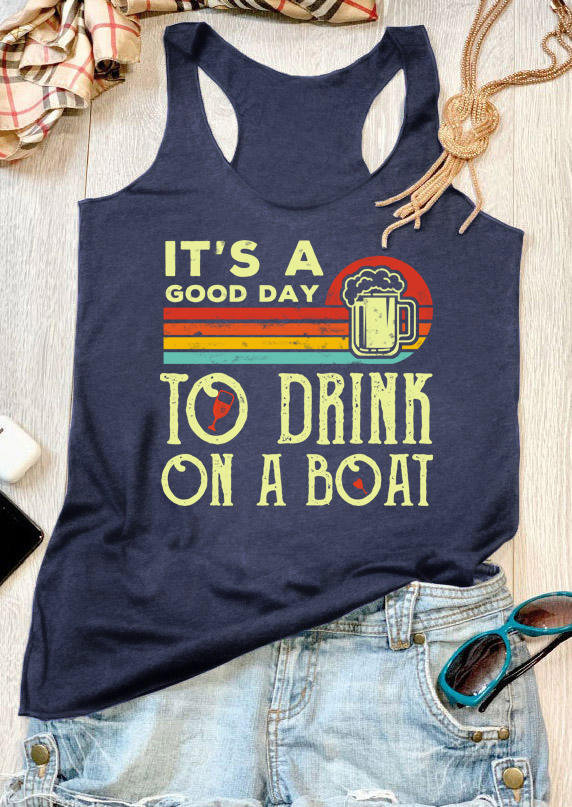 

It's A Good Day To Drink On A Boat Racerback Tank - Navy Blue, 532343