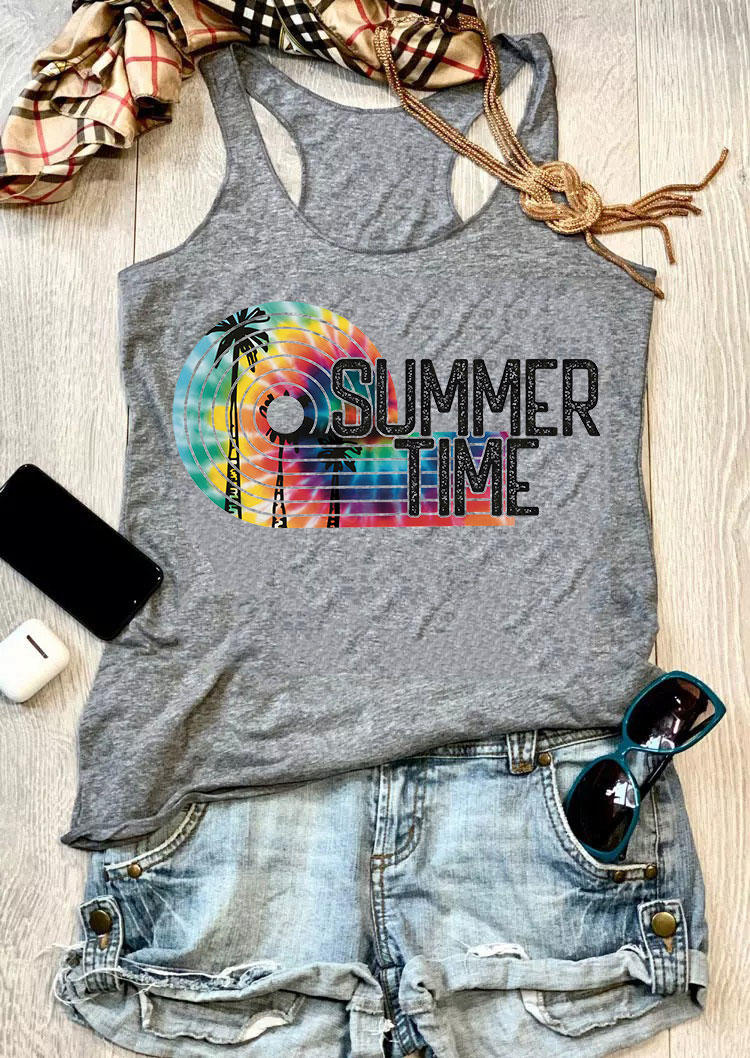 

Summer Time Coconut Tree Racerback Tank - Gray, 535834