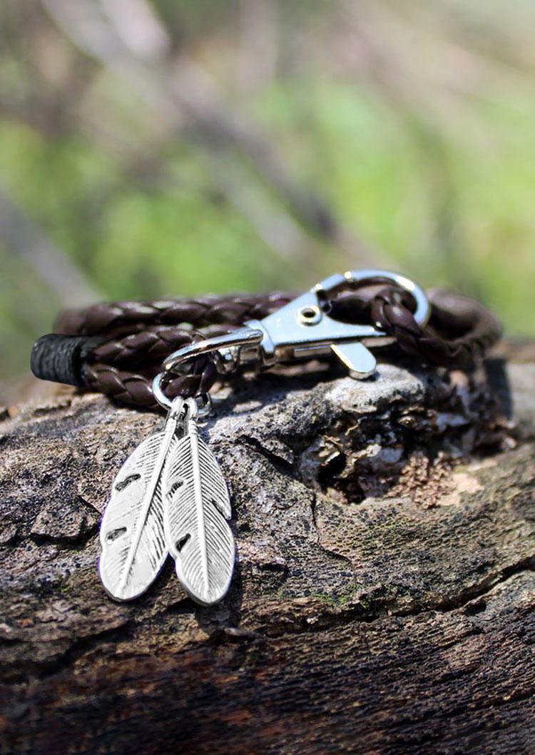 

Vintage Feather Keychain Multi-Layered Bracelet, Brown, 536028