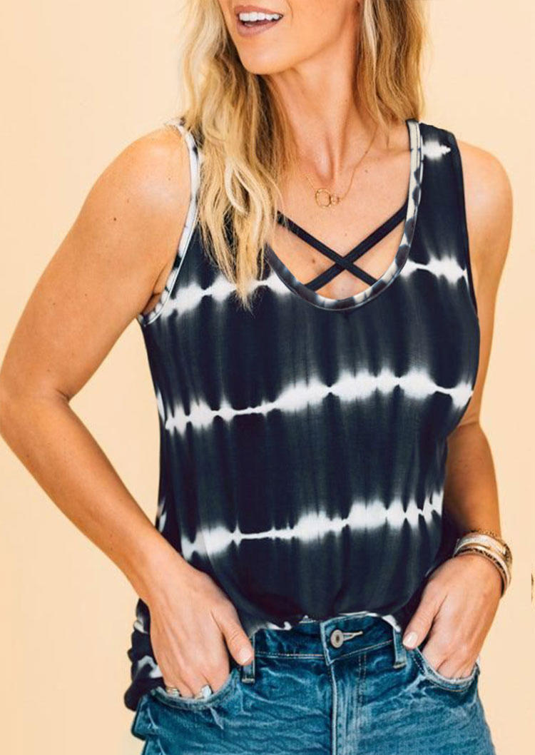 

Striped Tie Dye Criss-Cross Casual Tank - Deep Blue, 536095