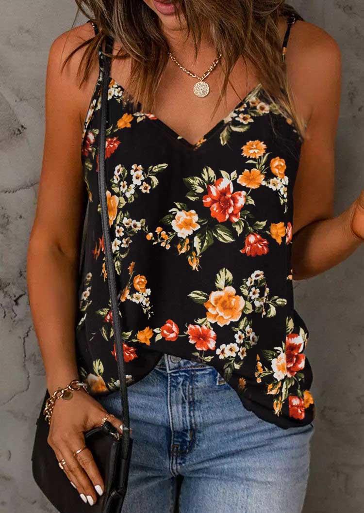 

Floral Spaghetti Strap V-Neck Camisole, Multicolor, SCM001580