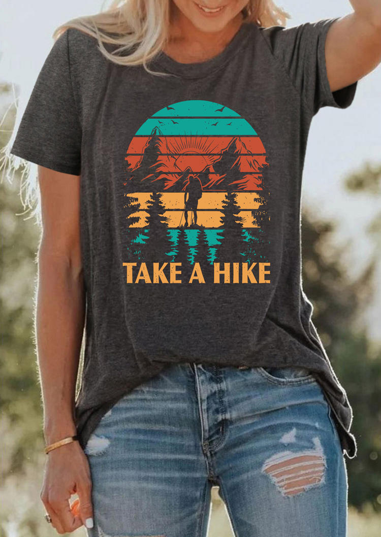 

Take A Hike O-Neck T-Shirt Tee - Dark Grey, Gray, 535896