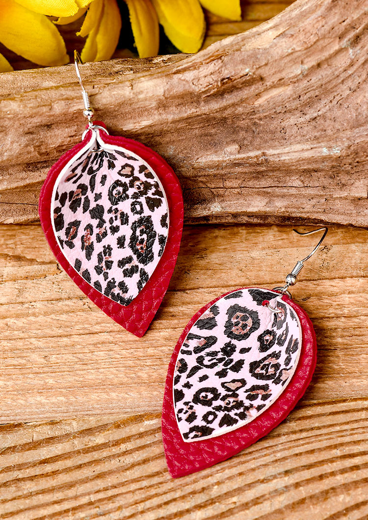 

Double-Layered Leopard Water Drop Earrings, Red, 535960