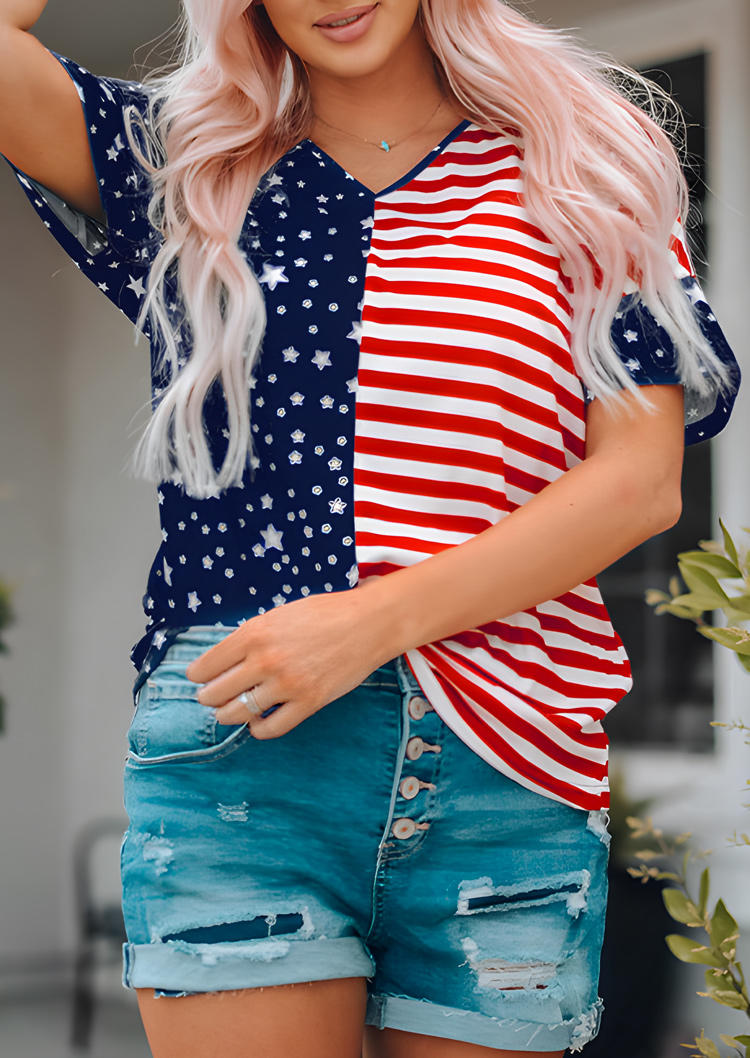 

American Flag Short Sleeve Blouse - Blue, 535981
