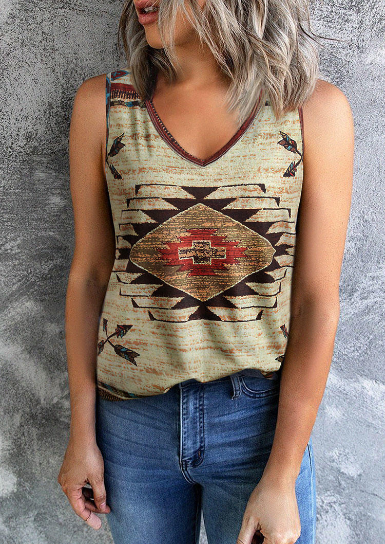 

Aztec Geometric Arrow V-Neck Tank - Khaki, 536006