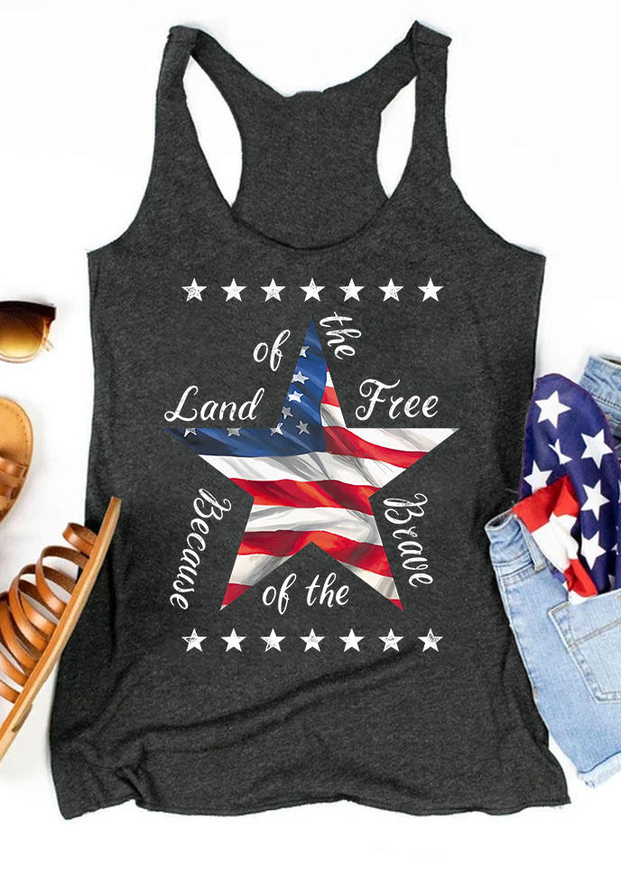 

Land Of The Free Because Of The Brave Racerback Tank - Dark Grey, Gray, 536044