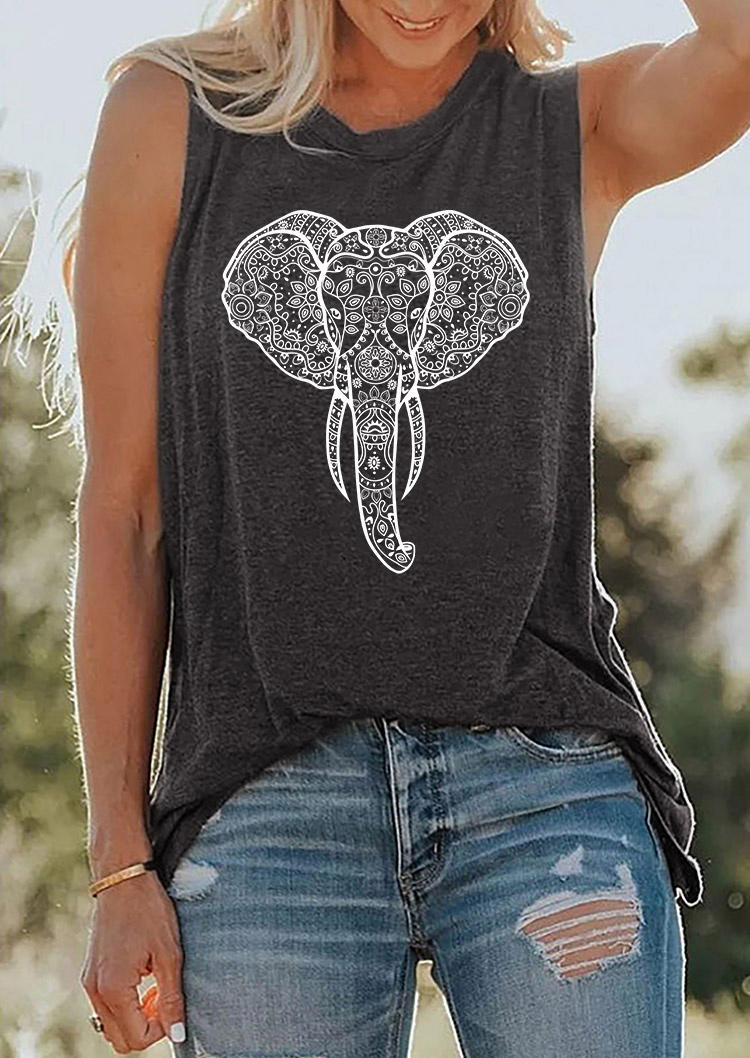 

Floral Elephant O-Neck Tank - Dark Grey, 536051