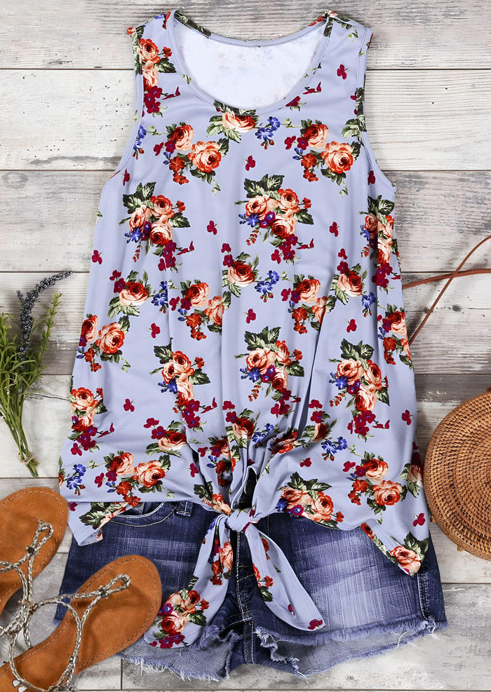 

Floral Tie O-Neck Casual Tank, Multicolor, SCM001629