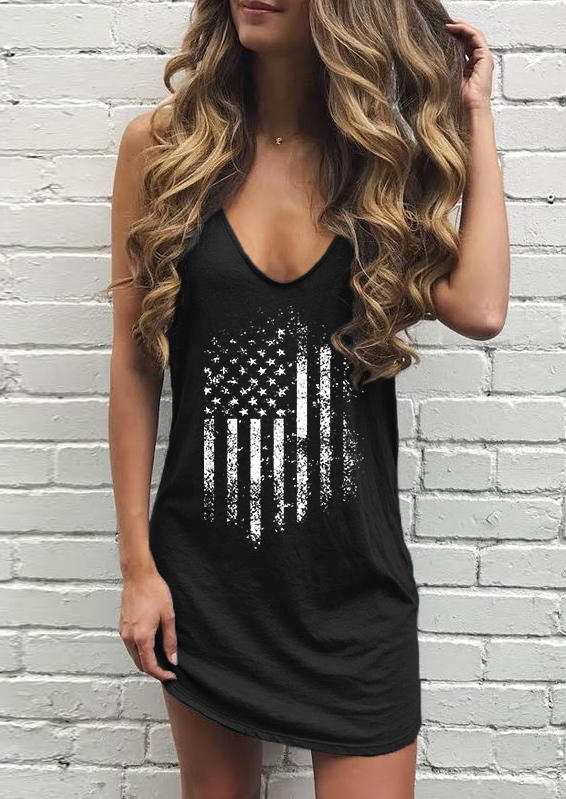 

American Flag Sleeveless Mini Dress - Black, SCM001731