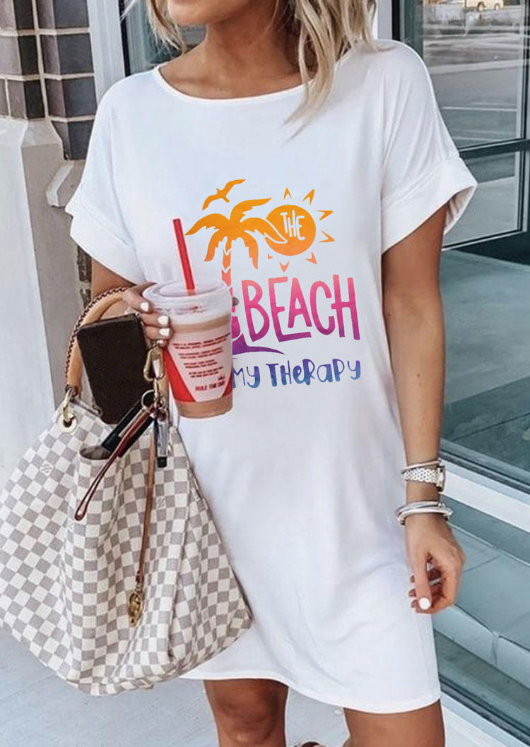 

The Beach My Therapy Short Sleeve Mini Dress - White, SCM001776