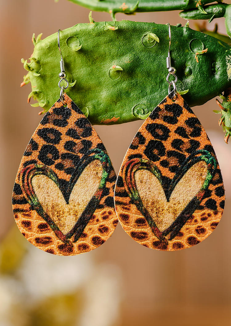 

Leopard Heart Water Drop Hook Earrings, 536040