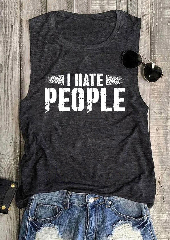 

I Hate People O-Neck Tank - Dark Grey, Gray, 536061