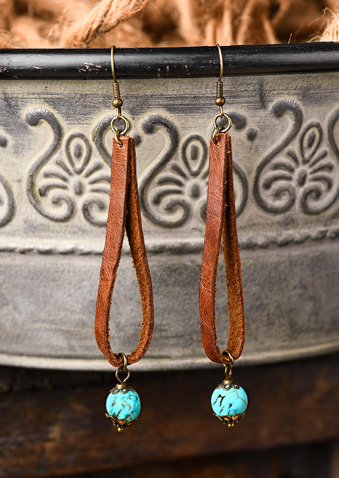 

Turquoise Leather Hook Earrings, Multicolor, 536081