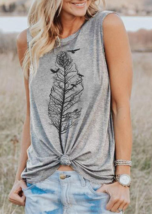 

Feather Tree Bird O-Neck Tank - Gray, 536104
