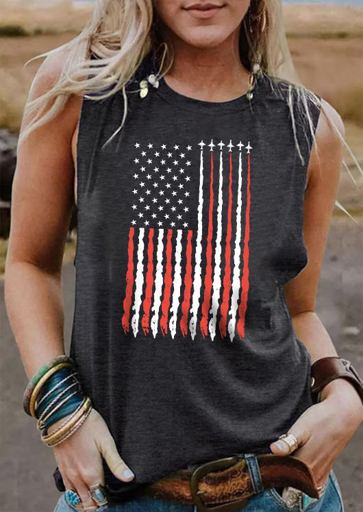 

American Flag Star O-Neck Casual Tank - Dark Grey, 536192