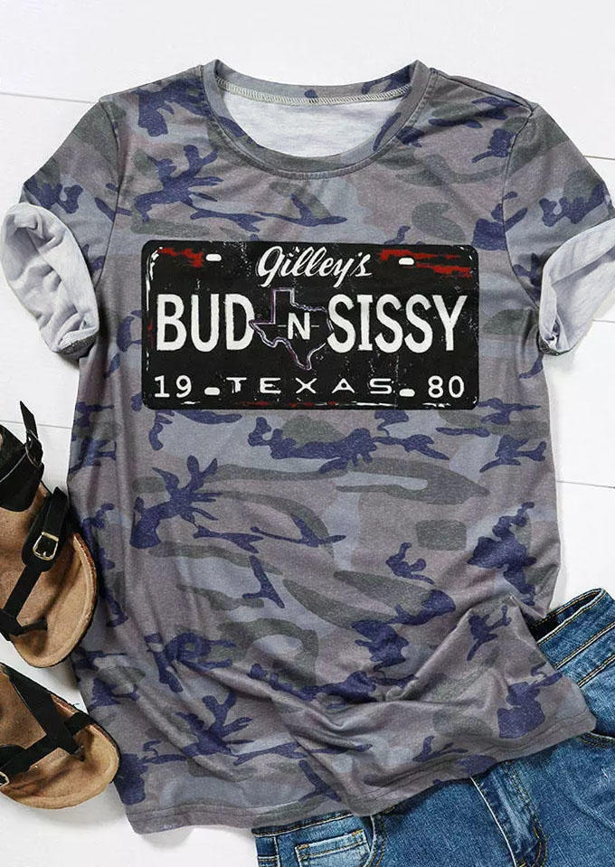 

Bud N Sissy Texas Camouflage O-Neck T-Shirt Tee, Multicolor, SCM001489