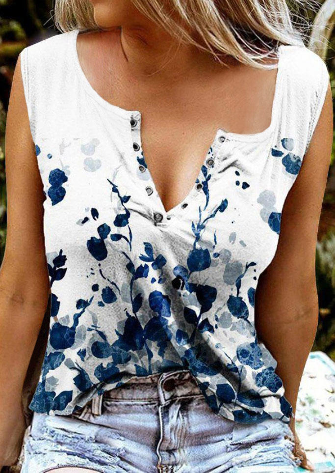 

Floral Notched Neck Casual Tank, Multicolor, SCM001665