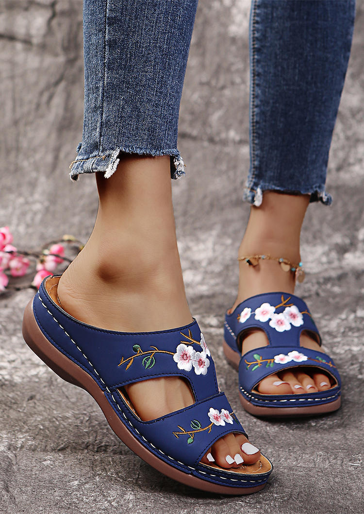

Floral Hollow Out Slippers - Blue, SCM001818