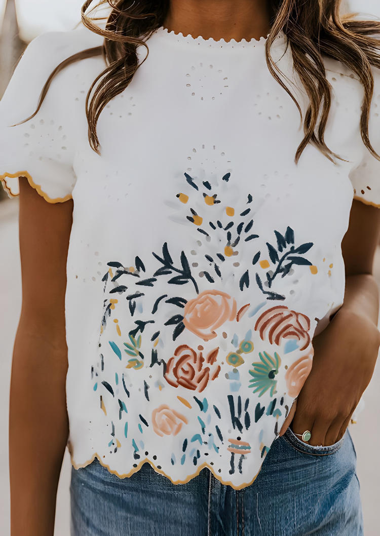 

Hollow Out Lace Floral Casual Blouse, Multicolor, SCM001931