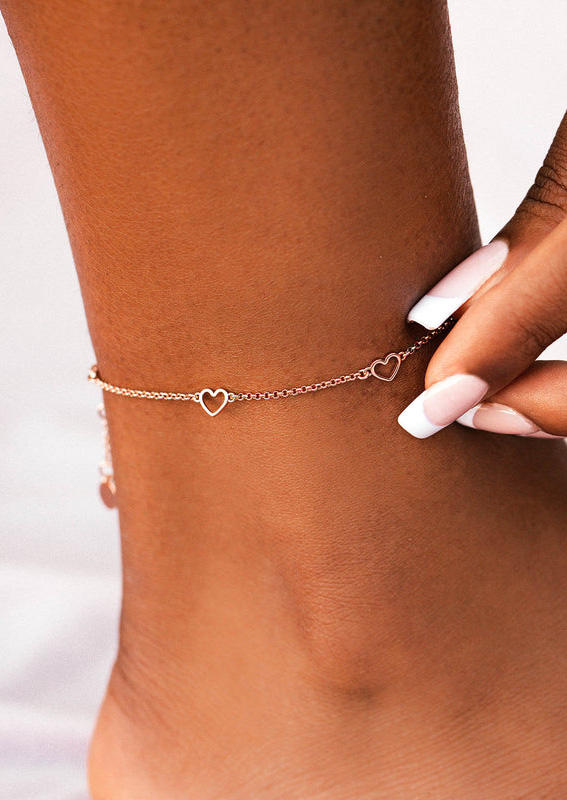 

Heart Hollow Out Alloy Anklet, Gold, 536068