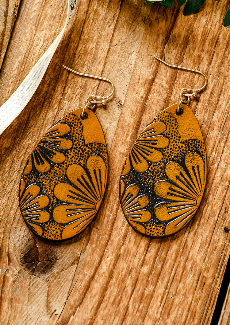 

Vintage Embossed Leather Earrings, Yellow, 536078