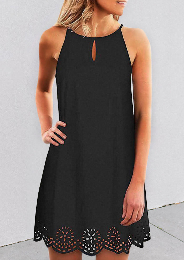 

Hollow Out Tie Spaghetti Strap Mini Dress - Black, 536181