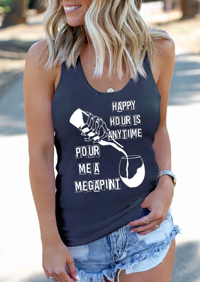 Happy Hour Is Anytime Pour Me A Mega Pint Racerback Tank - 	Navy Blue