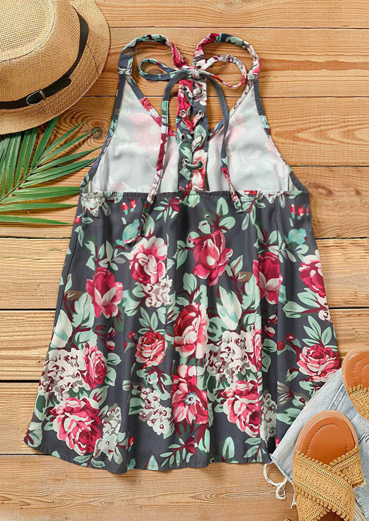 Floral Open Back Tie Casual Tank