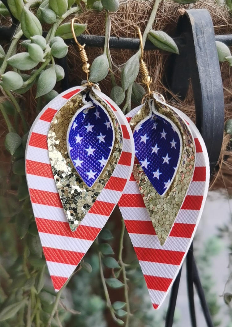 

Sequined American Flag Multi-Layered Earrings, Multicolor, SCM001656