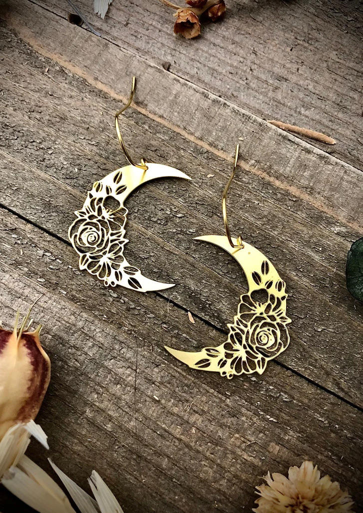 Moon Rose Hollow Out Alloy Earrings