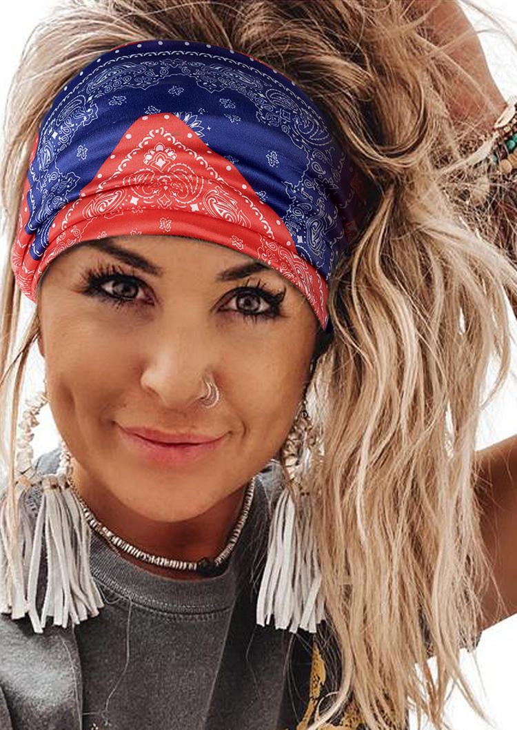 

Paisley Color Block Elastic Sports Wide Headband, Multicolor, SCM001826