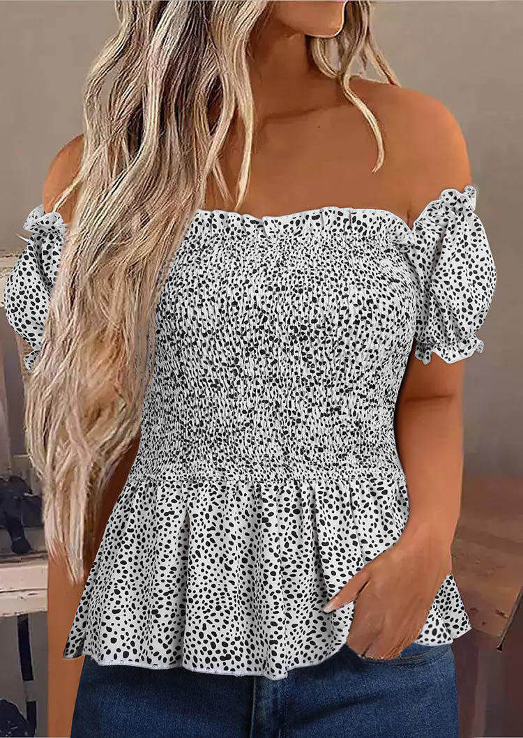 

Leopard Ruffled Open Back Off Shoulder Blouse - White, 535732