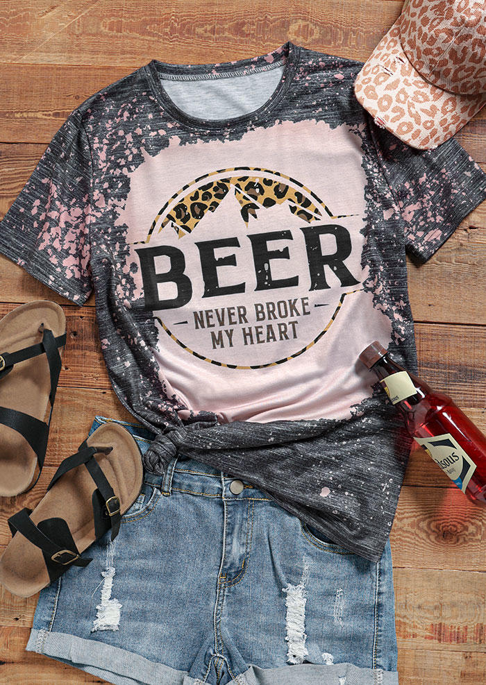 

Beer Never Broke My Heart Bleached T-Shirt Tee - Dark Grey, Gray, SCM001502