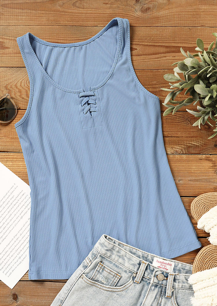 Criss-Cross Stretchy Ribbed Tank - Blue