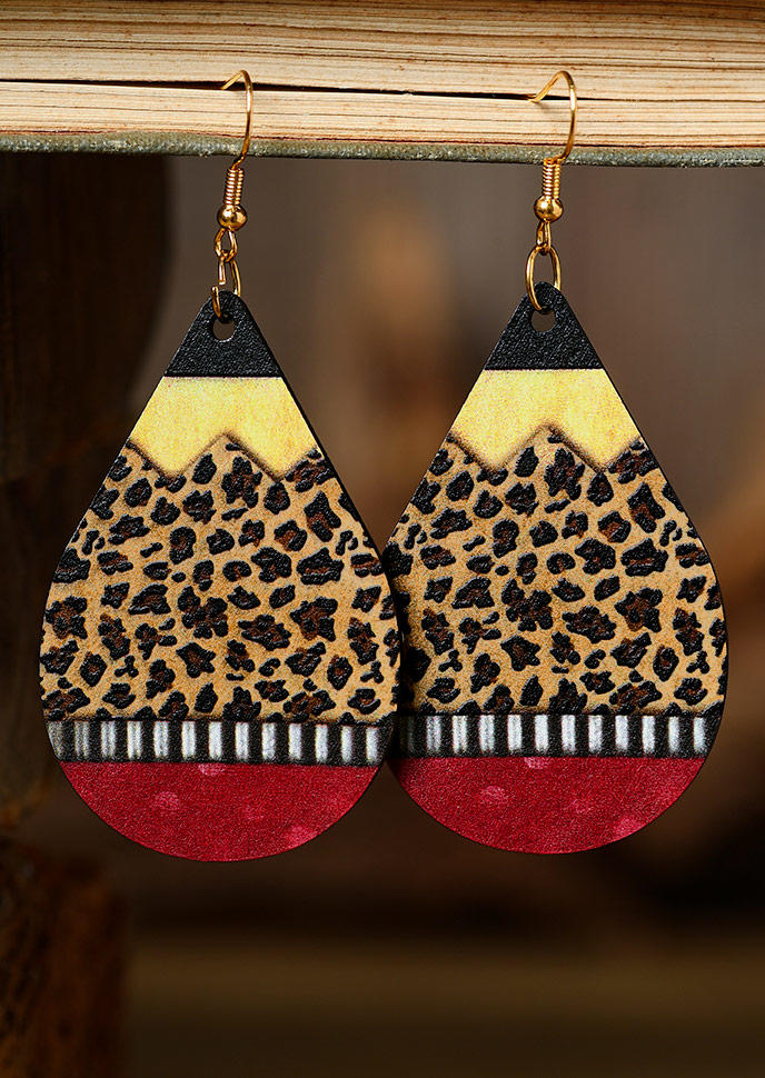 

Leopard Striped Polka Dot Water Drop Earrings, Multicolor, SCM001680