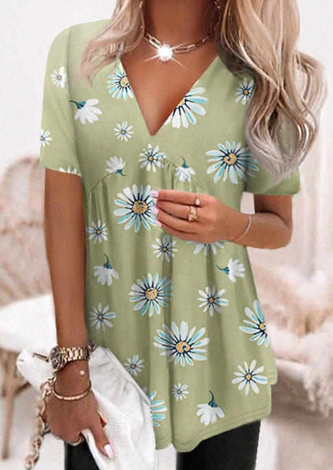 

Daisy Ruffled V-Neck Short Sleeve Blouse - Light Green, SCM001725